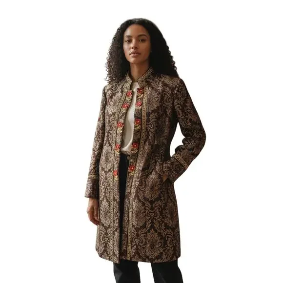 Kenzie Brocade Tapestry Coat Womens 12 Embroidered Elegant Woven Damask Boho
